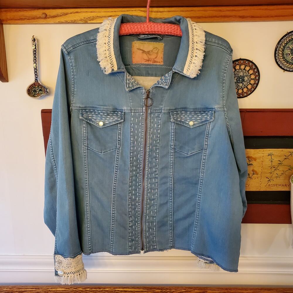 Upcycled Refashioned‎ Denim Jacket Sz L/XL - Picture 4 of 9